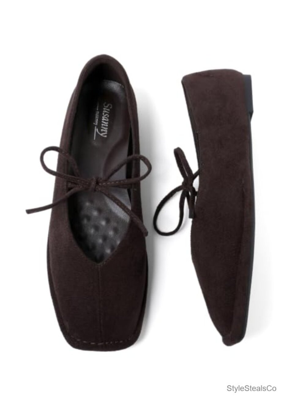 Women Square Toe Ballet Flats with Bow Strap Comfortable Dress Shoes